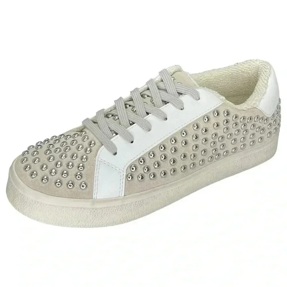 AQUA Womens Sneakers 8.5M Tess White Multi Leather Silver Studded - Picture 11 of 14